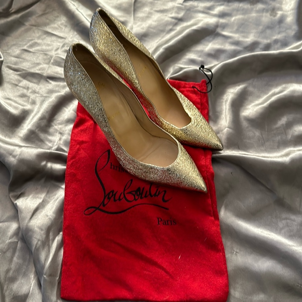 Christian Louboutin gold fold heels